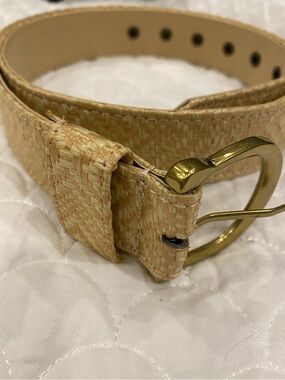 Belt Beige Woven Straw Belt Medium